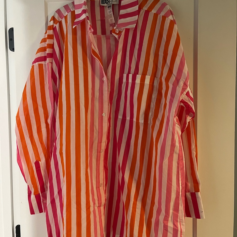 Beach Riot Pink and Orange Striped Blouse